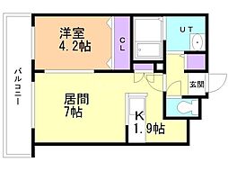 グランカーサ南6条 1LDKの間取図画像