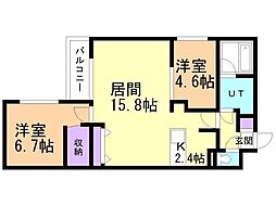 札幌市中央区南十五条西8丁目マンション 2LDKの間取図画像