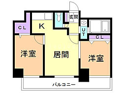グレースコート円山北 2DKの間取図画像