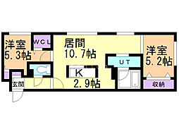 ブランシャール静修学園前 2LDKの間取図画像