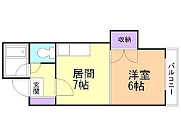 ジュマ宮の森A 1DKの間取図画像