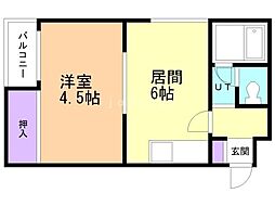 パークサイドクリスタル 1DKの間取図画像