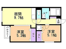 ネスト円山 2DKの間取図画像