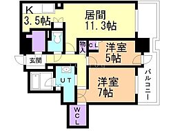 プレミストタワーズ札幌苗穂ブライトゲート 2LDKの間取図画像