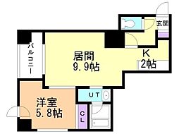 スカイパレス北1条 1LDKの間取図画像