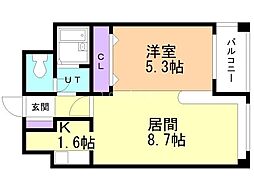 ハウスオブリザ南9条 1LDKの間取図画像