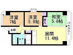 サンシャイン円山第10野村ビル 3LDKの間取図画像