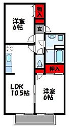 JR鹿児島本線 福工大前駅 徒歩16分の賃貸アパート 2階2LDKの間取り