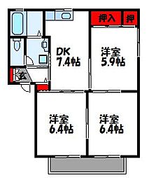 JR鹿児島本線 新宮中央駅 徒歩10分の賃貸アパート 2階3DKの間取り