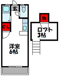 セーヌ香椎東 2階ワンルームの間取り