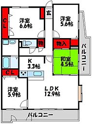 アーサー宗像アクシス 4LDKの間取図画像