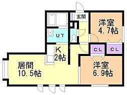 グランドール 2LDKの間取図画像