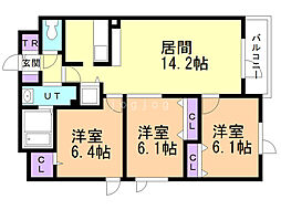 白南ハイツ1 3LDKの間取図画像