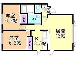 サンモールB 2LDKの間取図画像