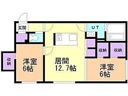 札幌市白石区本郷通4丁目北マンション 2LDKの間取図画像