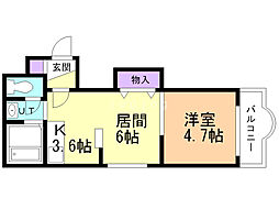 エクシード南郷 1DKの間取図画像