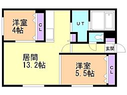 MODA N13 2LDKの間取図画像