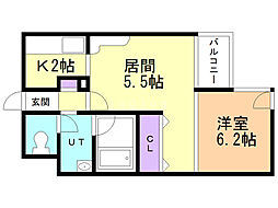 メゾンエクレーレ本郷通8丁目 1DKの間取図画像