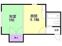 南郷ハイツ 2階1DKの間取り