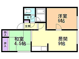 北誉ハイツ 2階2DKの間取り