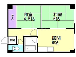 大塚ビル 2階2LDKの間取り