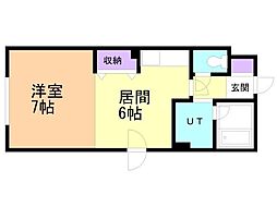 マイクレスト本通 3階1DKの間取り