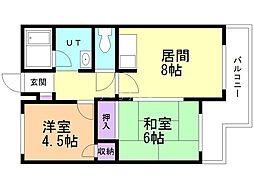 コーポ佐野富月寒東 3階2LDKの間取り