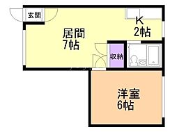 セブン南郷 2階1LDKの間取り