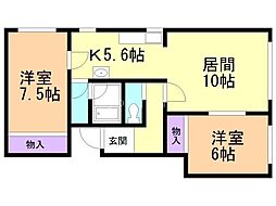 コーポ萌 2階2LDKの間取り