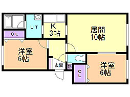 コータス月寒東 3階2LDKの間取り