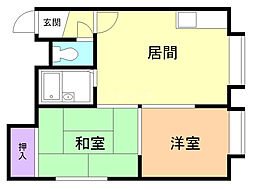 タウニーハイム 2DKの間取図画像