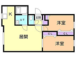 プレベール 2階2LDKの間取り