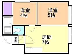 Ｋ2オオタキビル 1階2DKの間取り