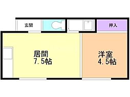 プレベール2 1DKの間取図画像