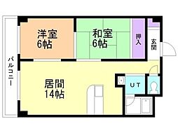 ビッグバーンズマンション北郷2 2LDKの間取図画像