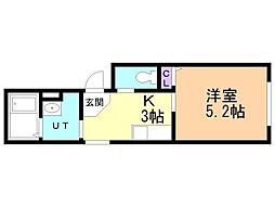 ケイアイIV 4階1Kの間取り