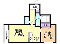 JR千歳線 新札幌駅 徒歩13分の賃貸マンション 1階1LDKの間取り