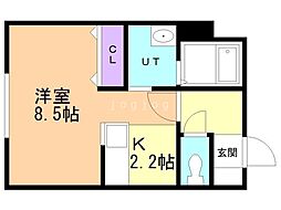 札幌市営東西線 菊水駅 徒歩5分の賃貸マンション 4階1Kの間取り