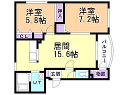 シャムロック 2LDKの間取図画像