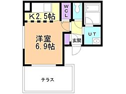 札幌市営東西線 ひばりが丘駅 徒歩4分の賃貸マンション 1階1Kの間取り