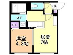 札幌市営東西線 白石駅 徒歩12分の賃貸マンション 4階1LDKの間取り