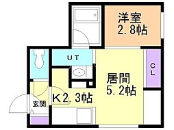 JR千歳線 新札幌駅 徒歩9分の賃貸マンション 2階1DKの間取り