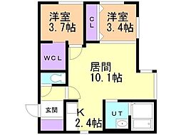 札幌市営東西線 東札幌駅 徒歩5分の賃貸マンション 3階2LDKの間取り