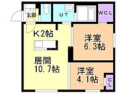 札幌市営東西線 南郷13丁目駅 徒歩3分の賃貸マンション 1階2LDKの間取り