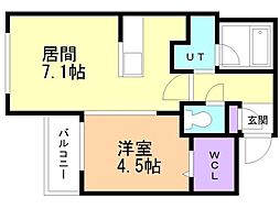 N-ひばりが丘 2階1LDKの間取り