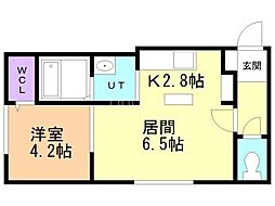 Three R 菊水(スリーアール) 4階1LDKの間取り