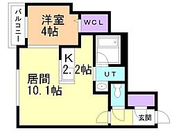 札幌市営東西線 菊水駅 徒歩5分の賃貸マンション 4階1LDKの間取り