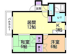 コーポしずかC 2LDKの間取図画像