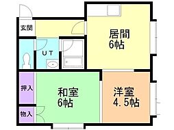 朝日ハイツ真栄 2DKの間取図画像