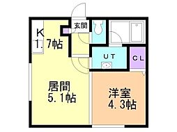 レーヴ清田 1DKの間取図画像
